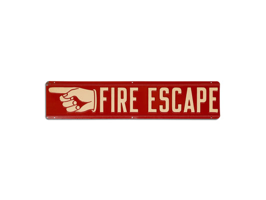 Vintage 1930s "Fire Escape" Pointing Left Metal Sign