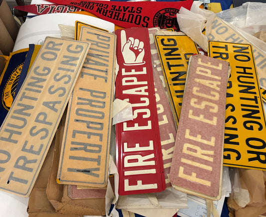 Vintage 1930s "To the Fire Escape" Pointing Left Metal Sign
