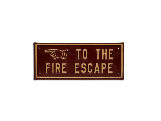 Vintage 1930s "To the Fire Escape" Pointing Left Metal Sign